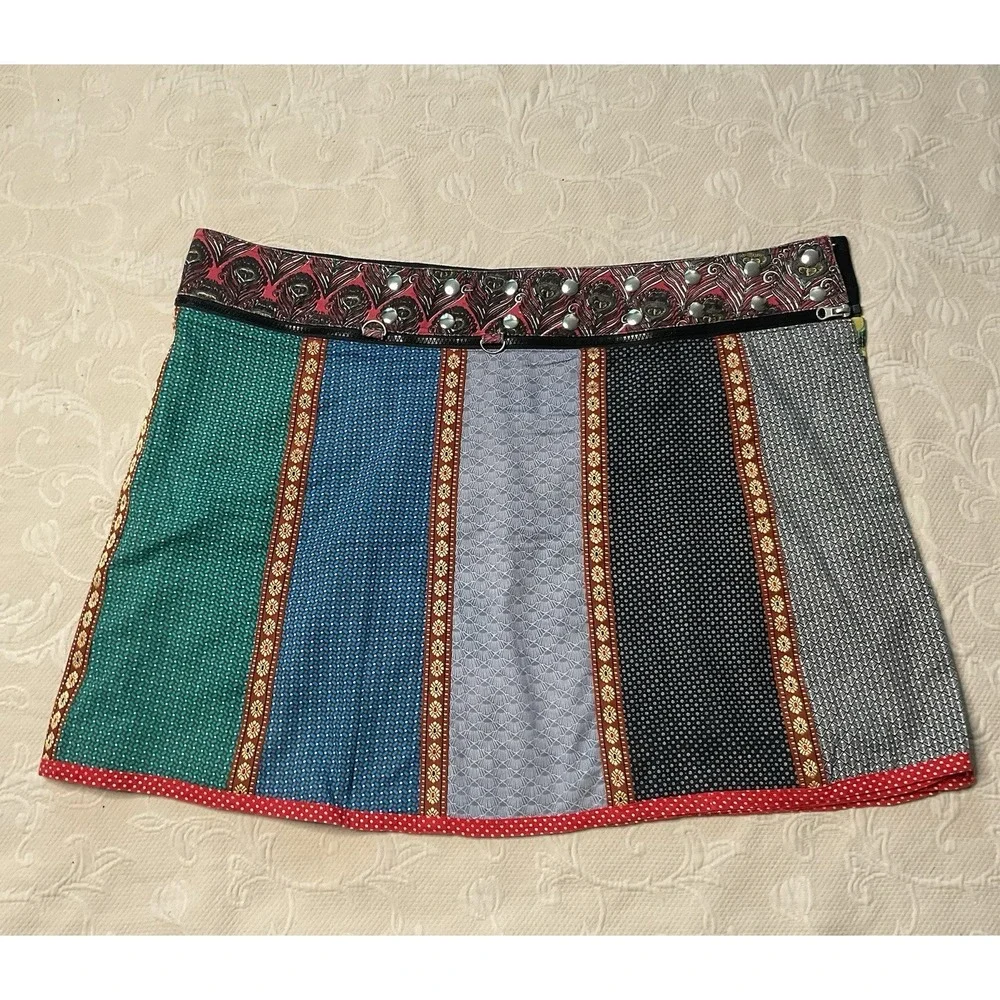 Zand Amsterdam Snap Reversible Wrap‎ Skirt Adjustable One Size Patchwork Grunge